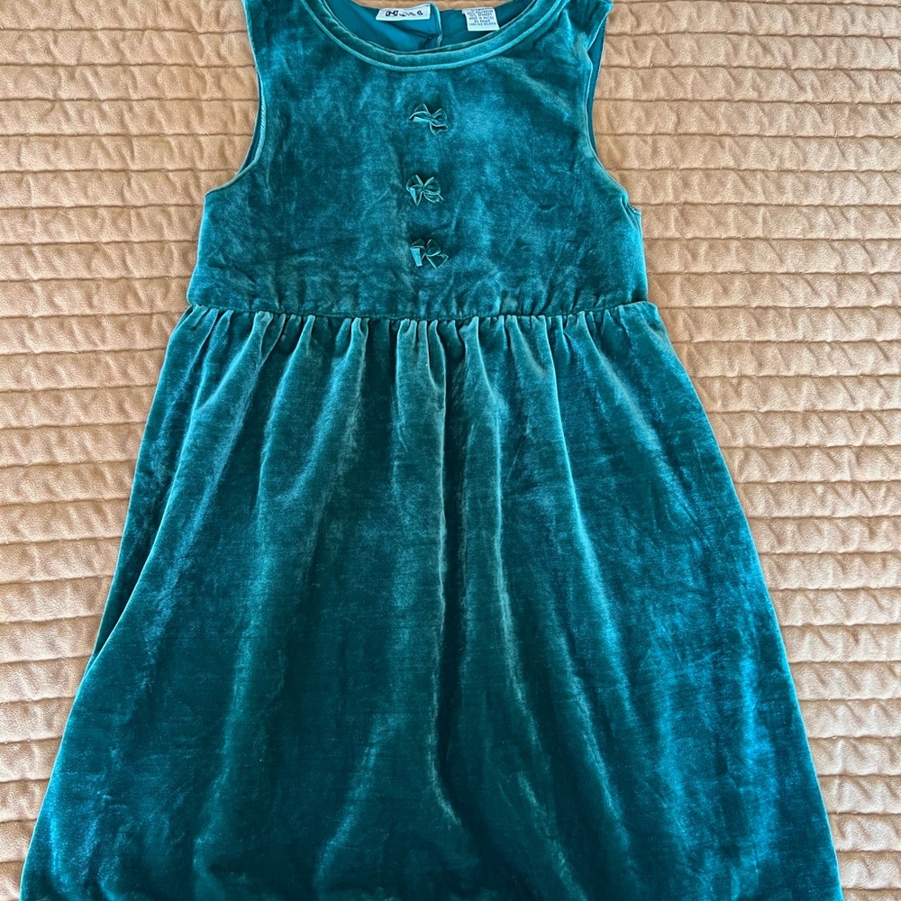 Vintage 90s Green Velvet Kids Dress